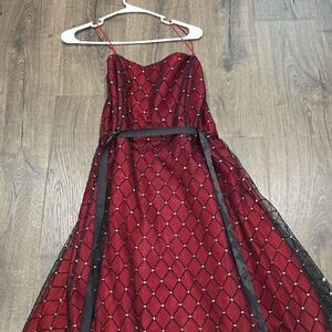 Jessica Howard Red and Black Diamond Pattern Dress